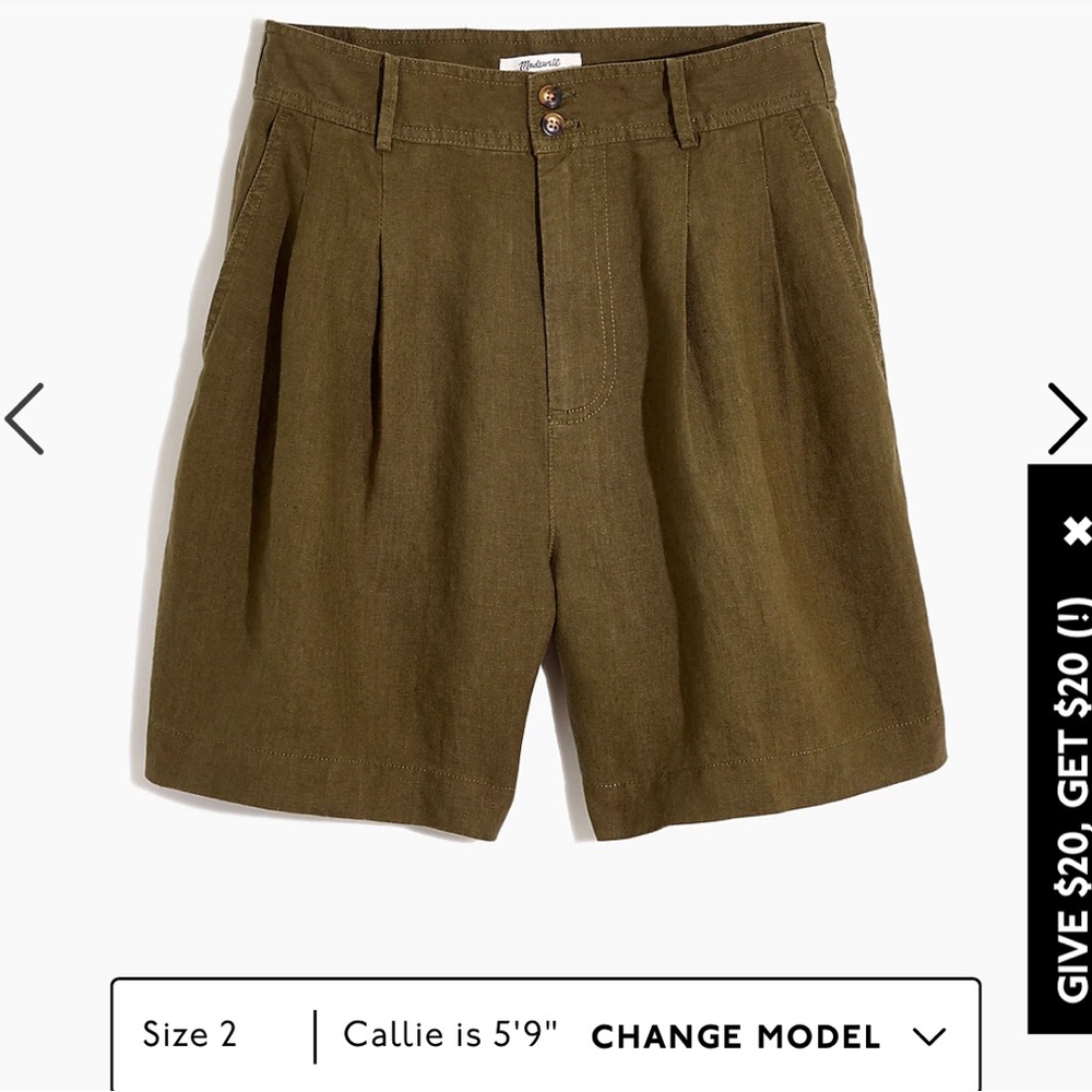Madewell brand new linen pleated shorts size 4